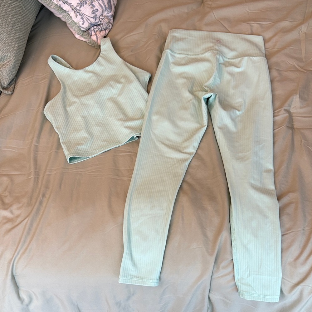 Girls Mint Green Ribbed Active Set